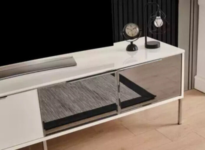 Wall unit TV-cabinet tv sideboard lowboard wood white luxury wall cabinet 2 pieces.